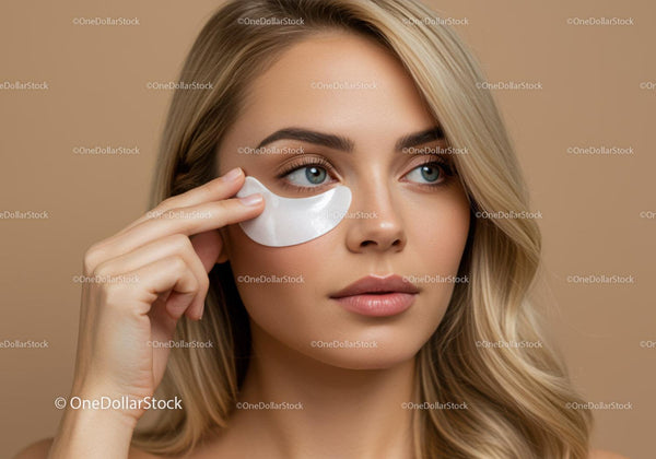 Close-Up Portrait of Beautiful Blonde Woman Applying Facial Mask