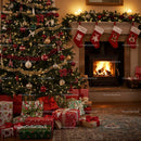 Cozy Christmas Living Room with Decorated Tree and Fireplace
