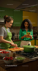 Women Cooking Together in a Bright and Colorful Kitchen