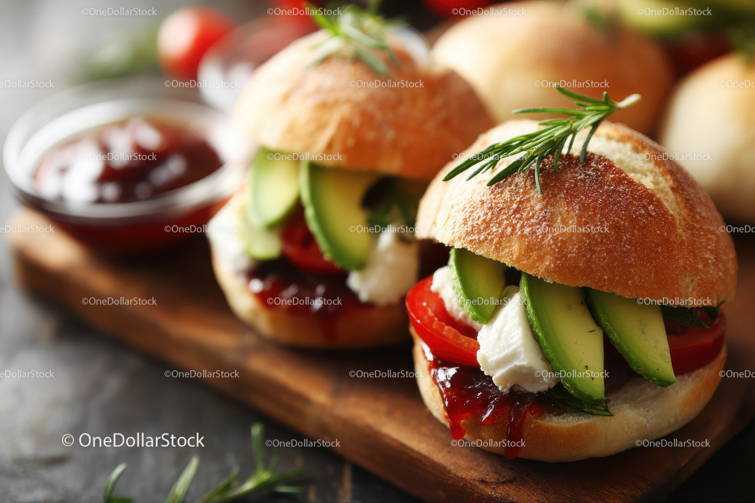 Gourmet Mini Sandwiches with Fresh Vegetables and Herb Garnish