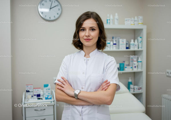 Młoda kobieta pracująca w służbie zdrowia w nowoczesnej klinice medycznej