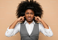 Frustrated Woman Covering Ears Expressing Displeasure and Anger
