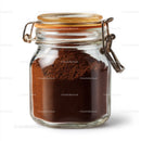 Glass Jar Filled with Fine Ground Coffee and Coffee Beans