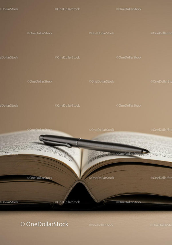 Open Book with Silver Pen on Table in Cozy Reading Space