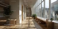Bright Modern Interior with Large Windows and Sunlit Wooden Floor