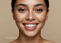 Closeup of smiling young woman with natural freckles