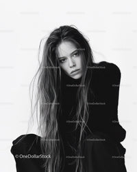 Moody Black and White Portrait of a Woman with Long Hair