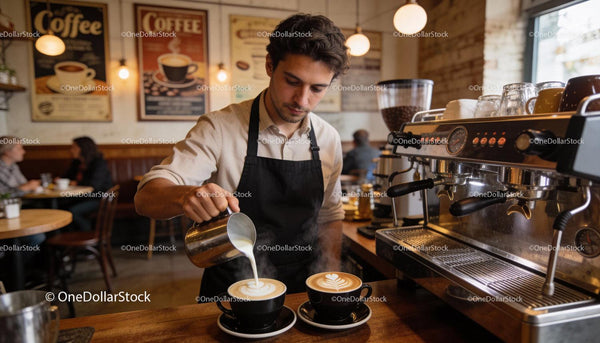 Barista Pouring Latte Art in Warm Cozy Coffee Shop