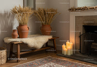 Rustic Cozy Corner With Wheat and Candlelight Ambiance