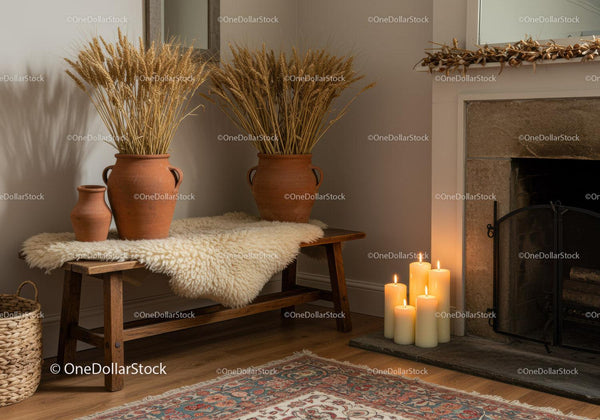 Rustic Cozy Corner With Wheat and Candlelight Ambiance