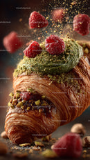 Gourmet Croissant with Raspberry, Pistachios and Green Icing