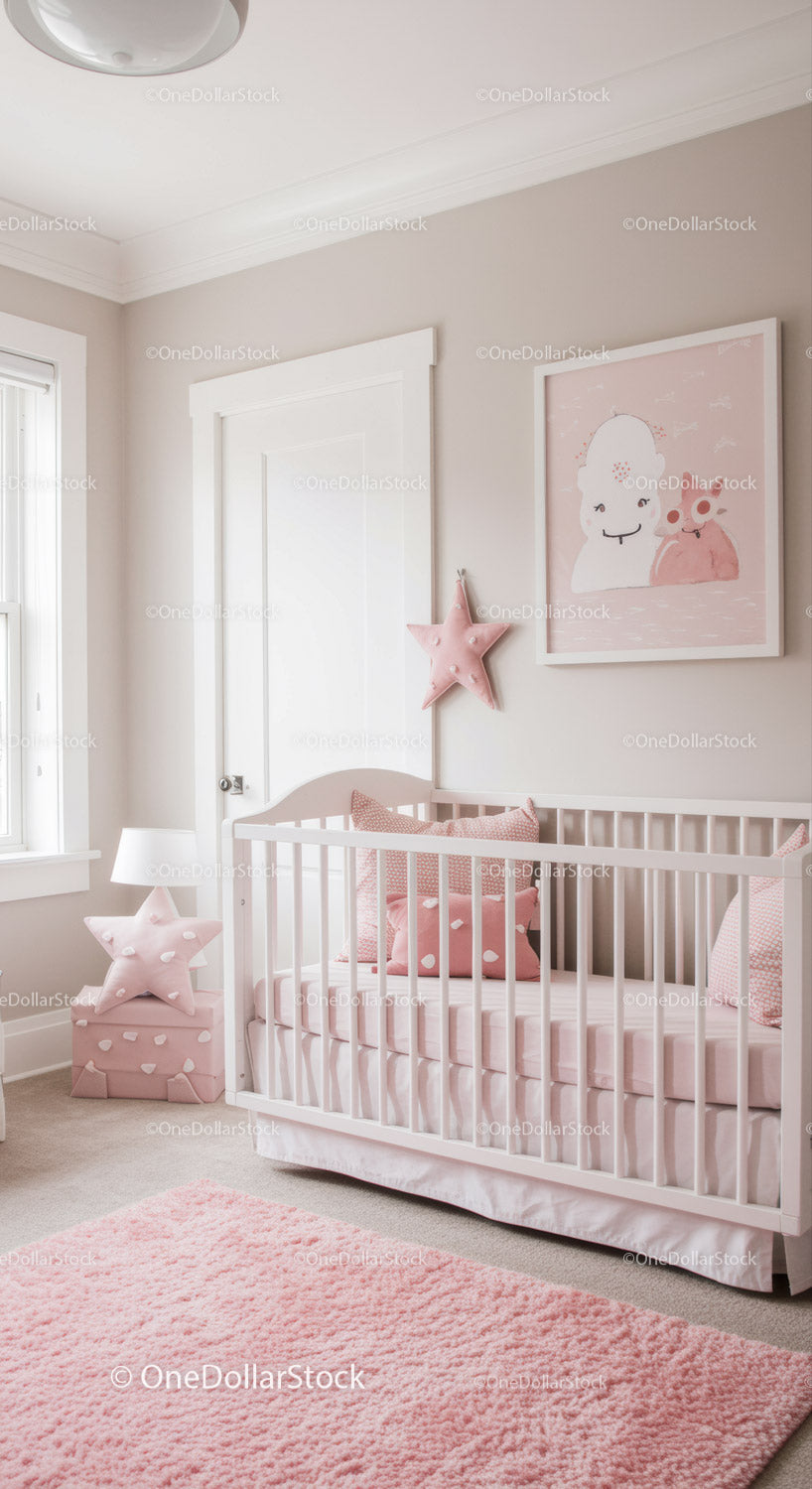Stylish Pink Nursery with Star Decor and Soft Textiles