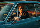 Stylish Man Driving Vintage Car in Sunlit Outdoor Scene