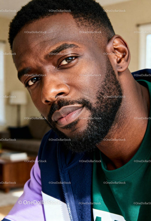 Confident young man with thoughtful expression closeup