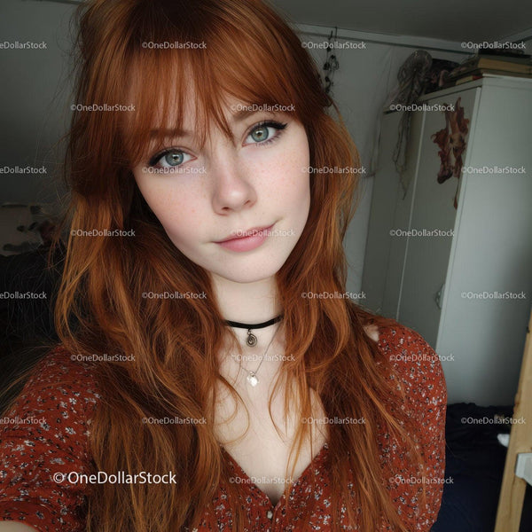 Young Woman with Red Hair and Blue Eyes in Cozy Indoor Setting