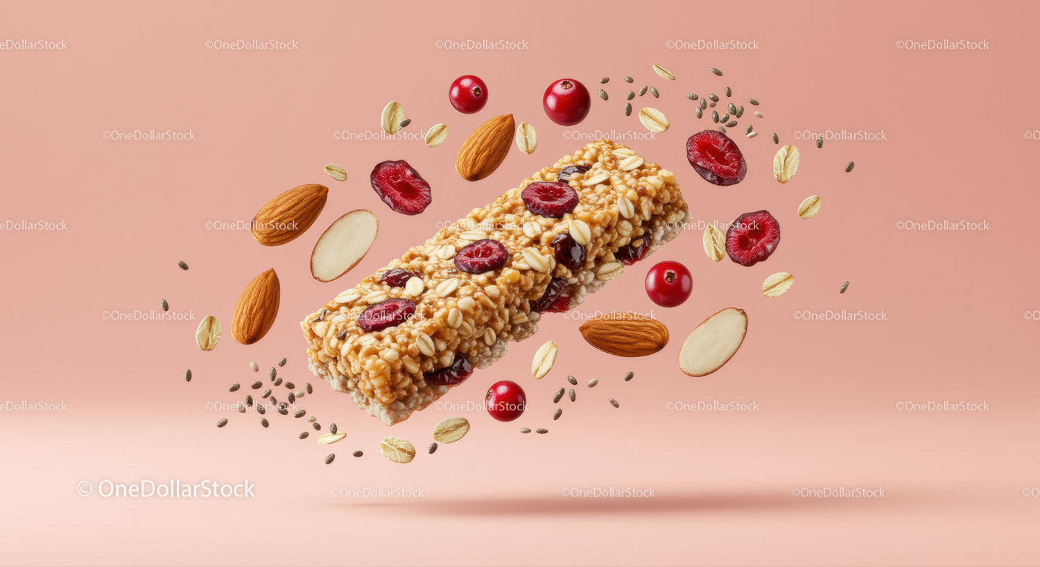 Nut and Berry Granola Bar with Floating Ingredients