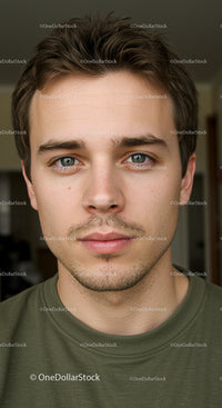 Young man with expressive blue eyes and casual style