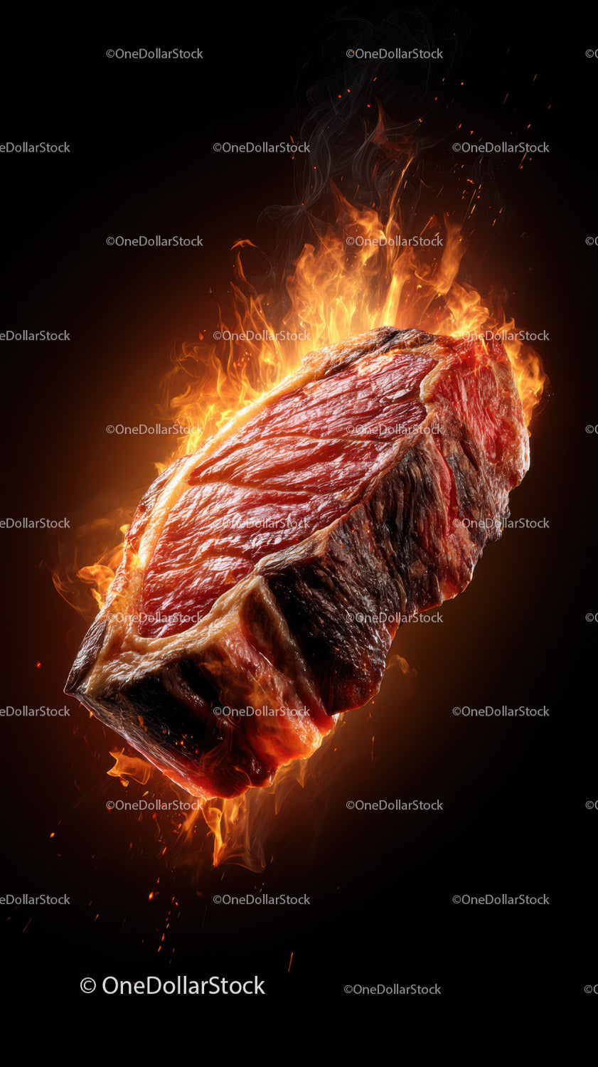 Fiery Raw Steak with Flames for Dynamic Food Photography