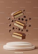 Floating chocolate protein bars with caramel filling