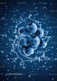 Fresh Blueberries Splashing in Clear Water Drop