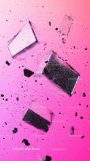Falling Ice Cubes with Splash Effect Over Pink Gradient Background