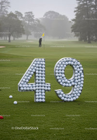 Golf course with creative sign using golf balls 49