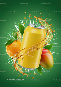 Refreshing Tropical Fruit Soda Can with Splash