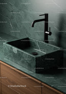 Elegant Green Marble Basin with Black Matte Faucet for Modern Bathrooms