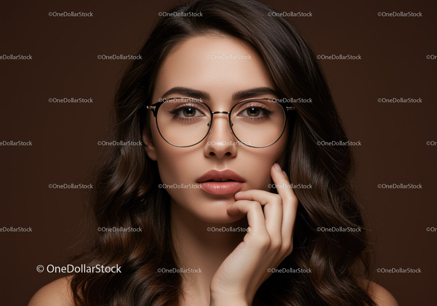 Elegancka kobieta w okularach i stylowych włosach na nowoczesnym portrecie