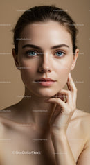 Close-up Portrait of a Young Woman with Clear Skin and Blue Eyes