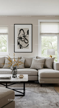 Contemporary Living Room with Neutral Sofa and Abstract Wall Art