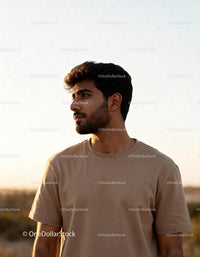 Thoughtful young man enjoying warm golden hour light