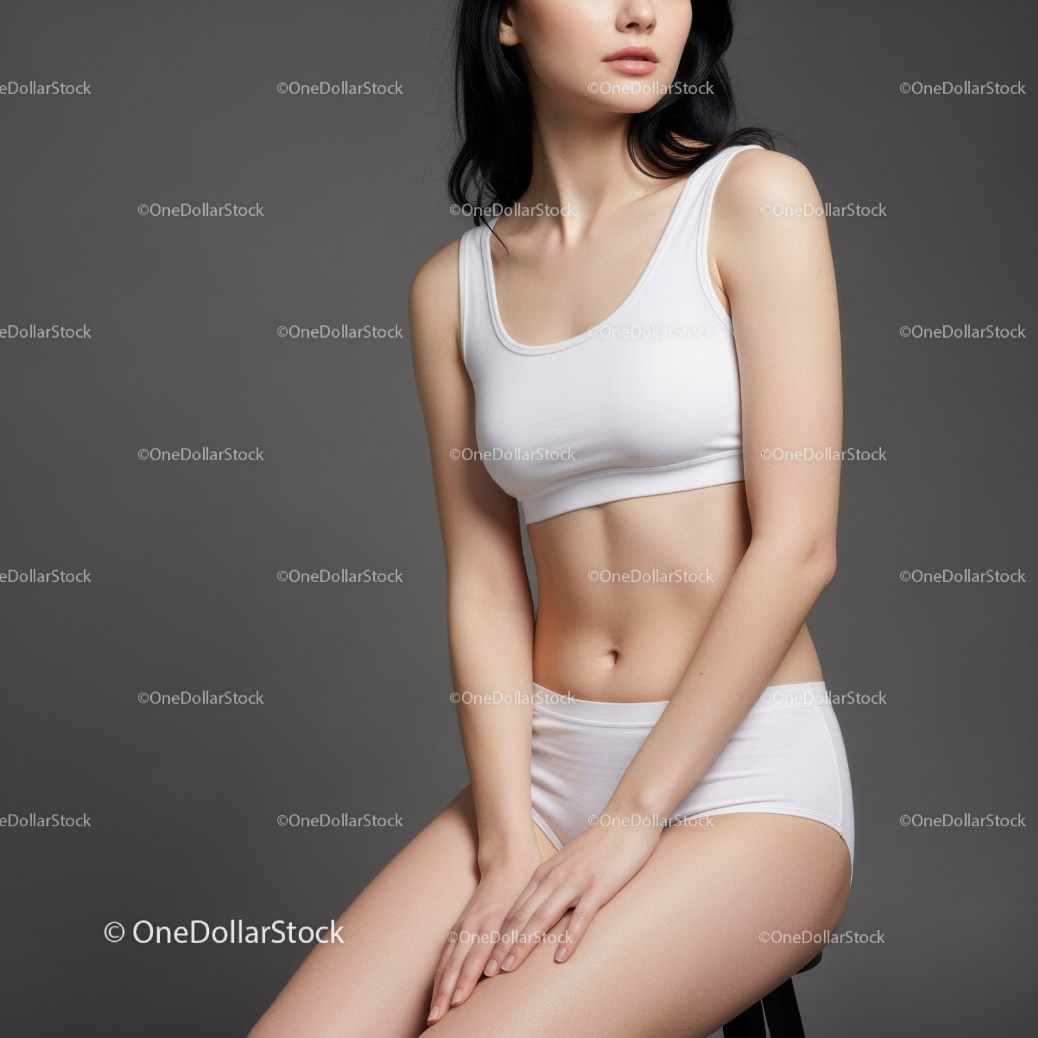 Young Woman in White Sports Bra and Underwear Studio Portrait