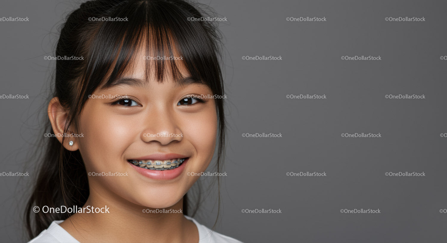 Young Girl with Braces Smiling Portrait with Confident Expression