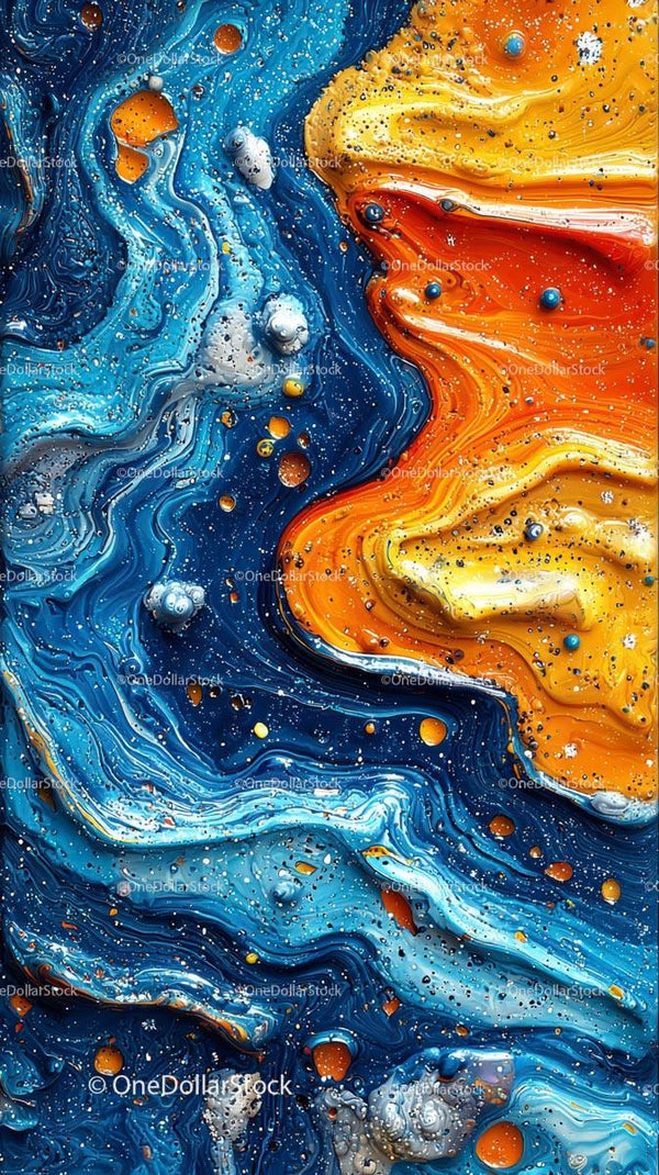 Żywe Niebiesko-Pomarańczowe Abstrakcyjne Tło Fluid Art