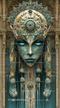 Futuristic Steampunk Cybernetic Female Face Art Sculpture