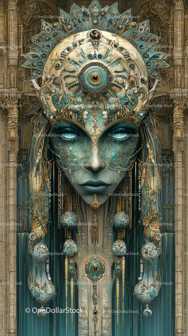 Futurystyczna Steampunkowa Cybernetyczna Rzeźba Twarzy Kobiety