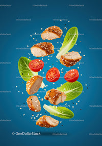 Fresh grilled chicken with lettuce and cherry tomatoes
