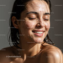 Smiling Woman with Clear Skin Showing Joyful Expression in Studio