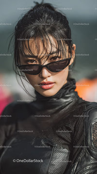Confident Woman in Sunglasses with a Bold Black Outfit
