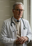 Experienced Senior Doctor in White Coat with Stethoscope in Hospital Setting