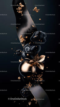 Elegant Black and Gold Abstract Composition with Metallic Elements