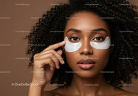 Woman with Curly Hair and Eye Patches for Skincare Treatment