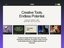 Forma website template with a full-width navigation, Creative Tools. Endless Potential. heading and a straight row of editorial resource cards in a purple gradient frame