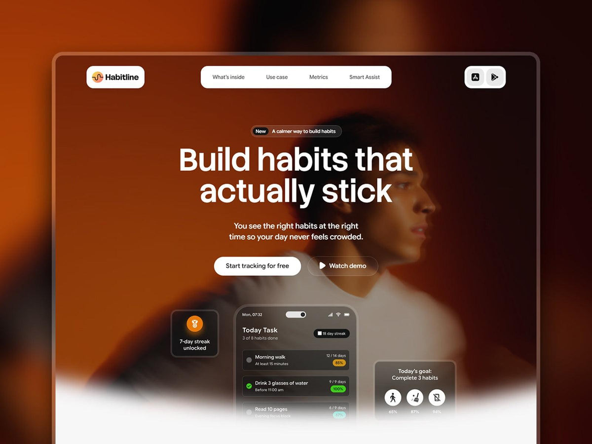 Habitline — Mobile App & Web App Landing Page Framer Template