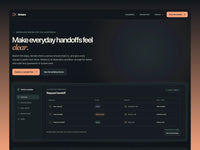 Kintara workflow website hero with a coral call to action and an illustrative request handoff board