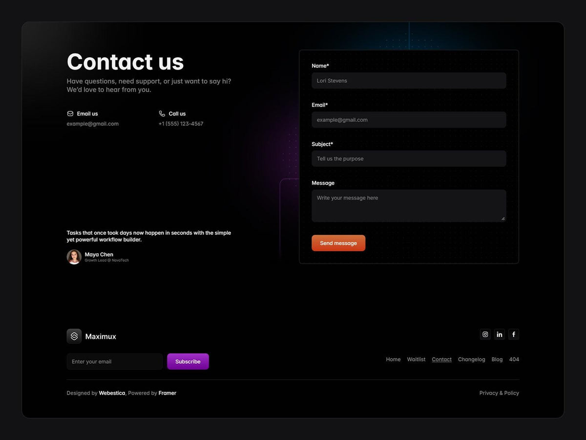 Maximux Framer template design preview