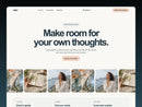 Mira reflection website hero with a centered headline, peach button, editorial image ribbon, and three gentle practice cards.