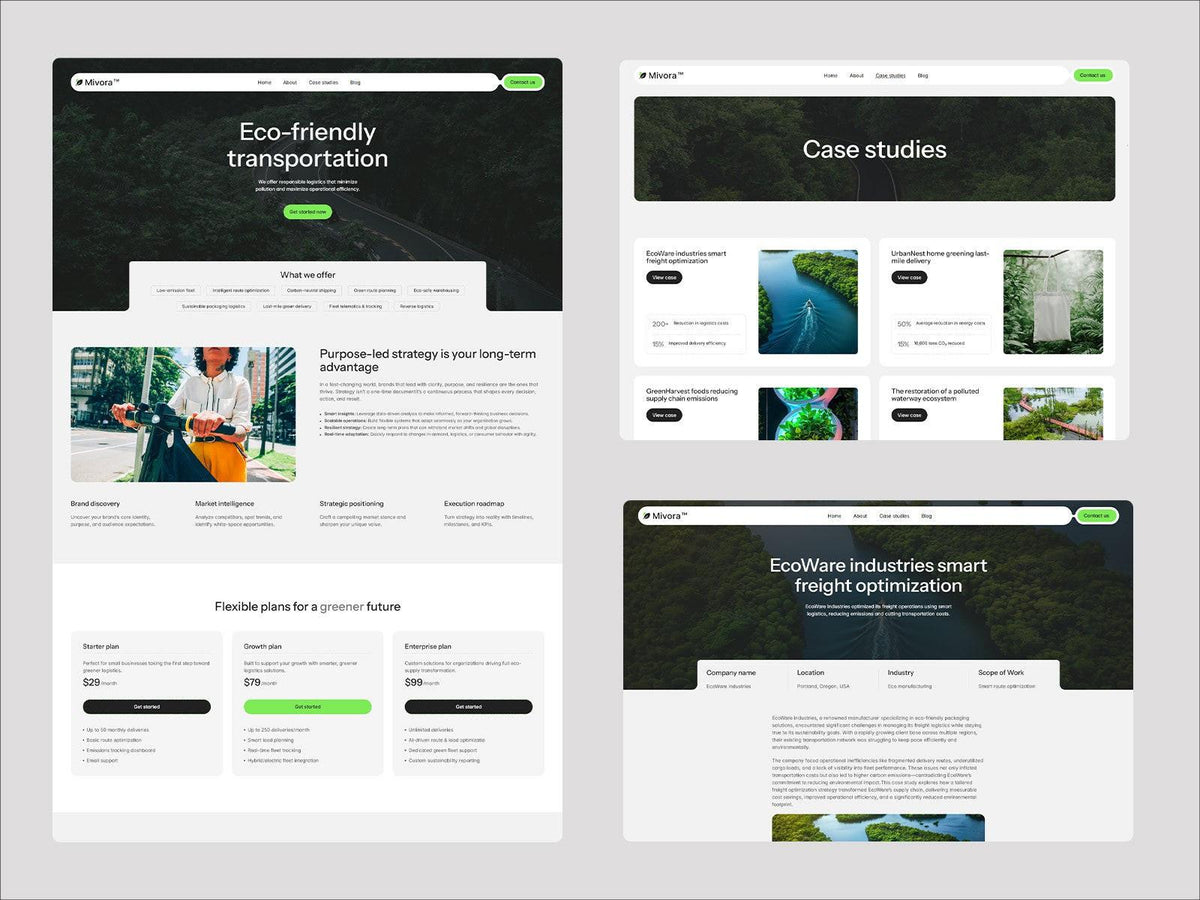 Mivora Framer template website sections preview