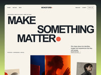 Monoform creative studio website preview with oversized black headline, coral dot, editorial image collage and warm paper background